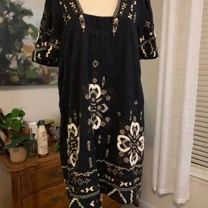 Anthropologie Black Embroidery Midi Dress Size Medium